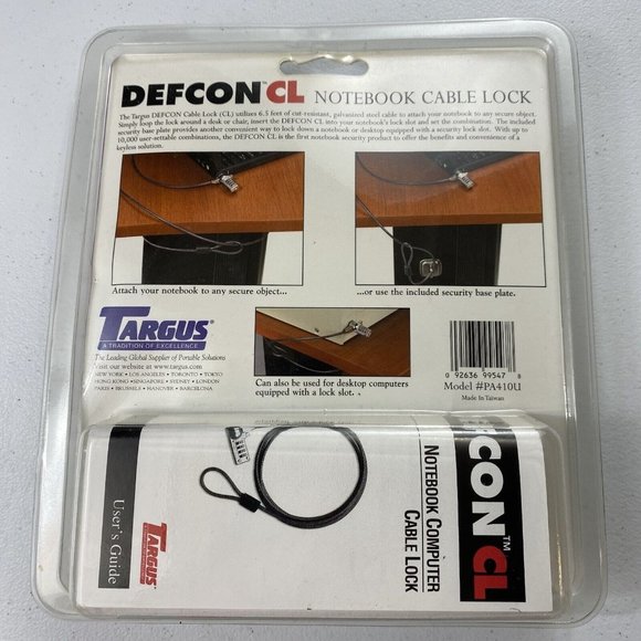Model PA41OU Targus Defcon CL Laptop Cable Combo Lock And Security BASE NWT - Picture 5 of 5